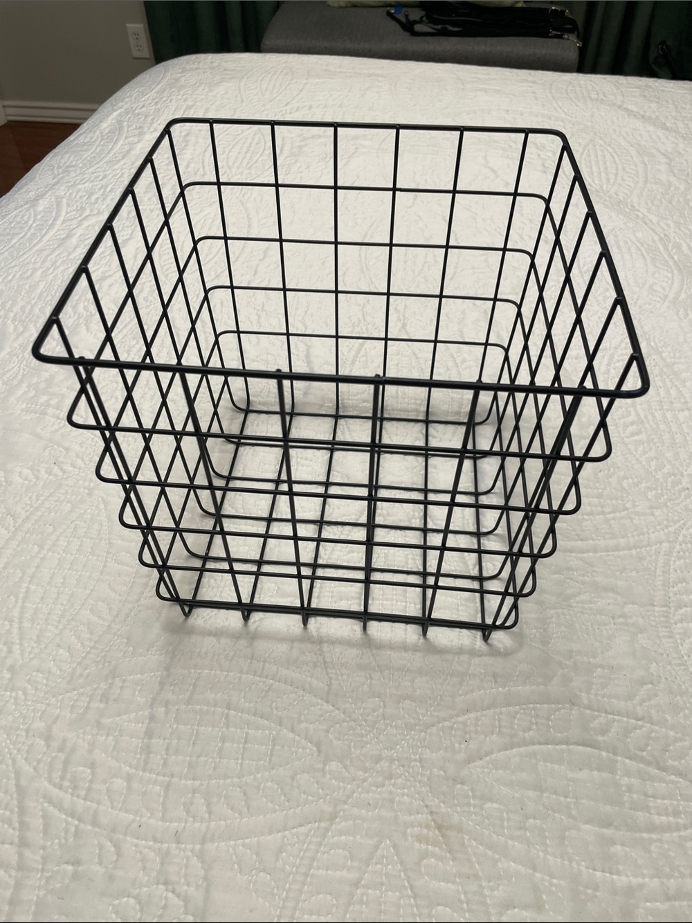 Like New Square Shaped Black Metal Wire Storage Basket or Bin Excellent Shape